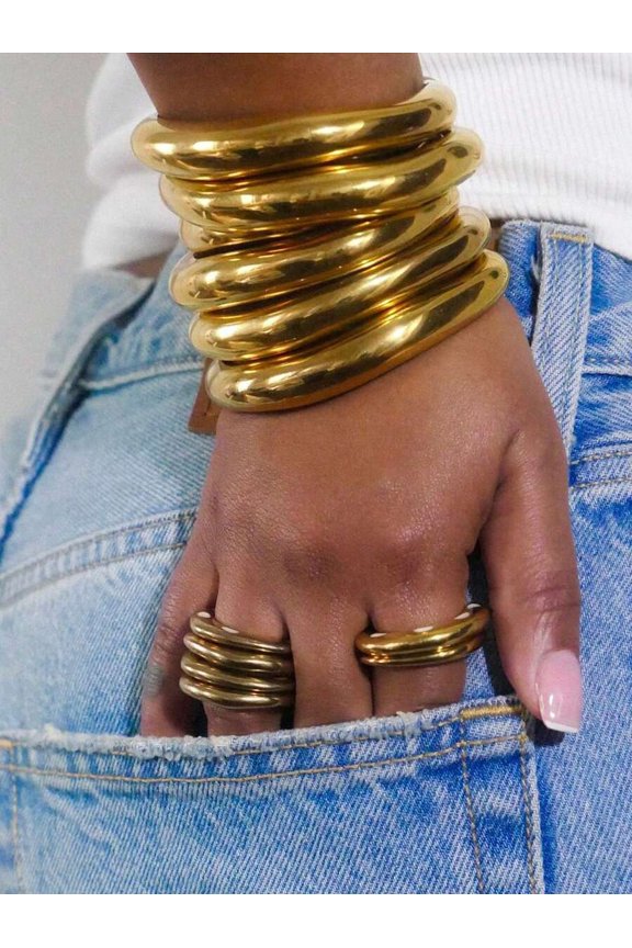 Golden Yellow 6-Piece Sculptural Stackable Bangle Bracelet Set