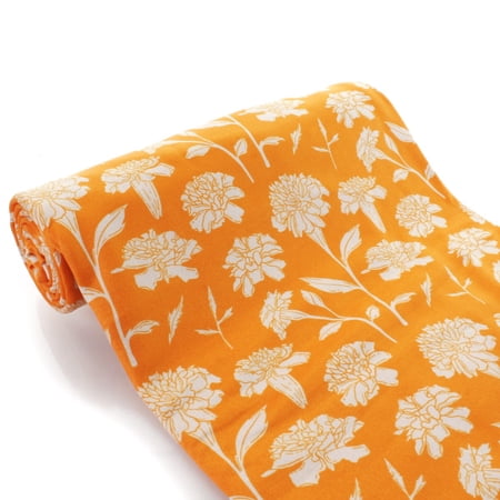 Golden Yellow Floral DBP Fabric - Double Brushed Polyester 4 Way Stretch - 1/2 yard