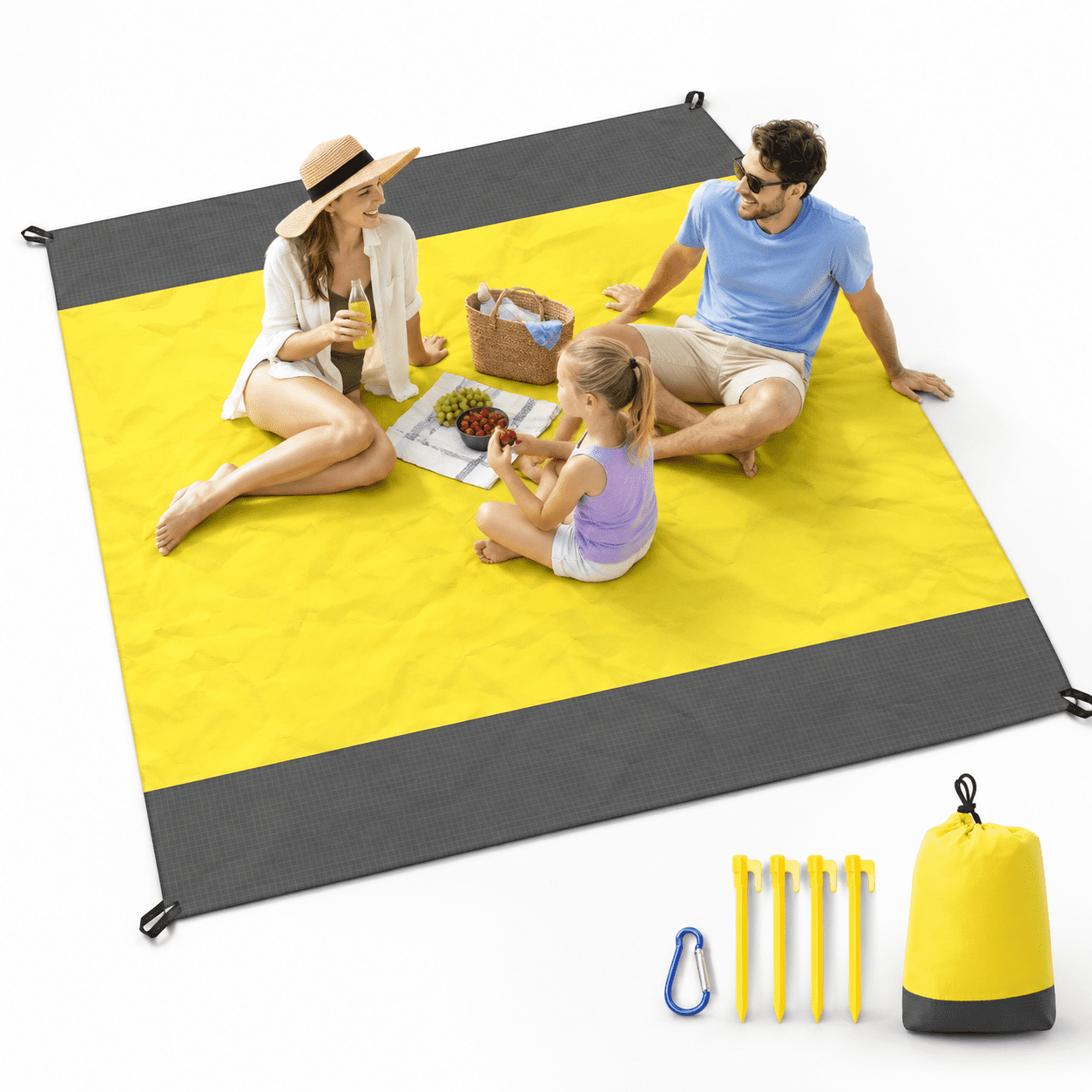 Travel Rug Golden Yellow Oversized 79'' x 83'' Waterproof Picnic Beach Blanket for ...