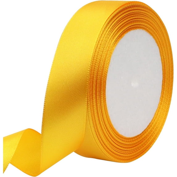Golden Yellow Satin Ribbon 2cm * 22.8m, Single Face Polyester Silk Fabric Hair String Ribbon for Craft, Flower Bouquets, Gift Wrapping, Wedding, Bow Making and Valentines Decoration