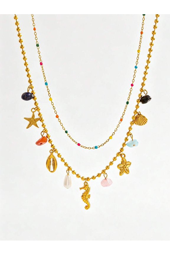 Golden Yellow Stainless Steel Ocean Element Necklace Necklace Set Golden