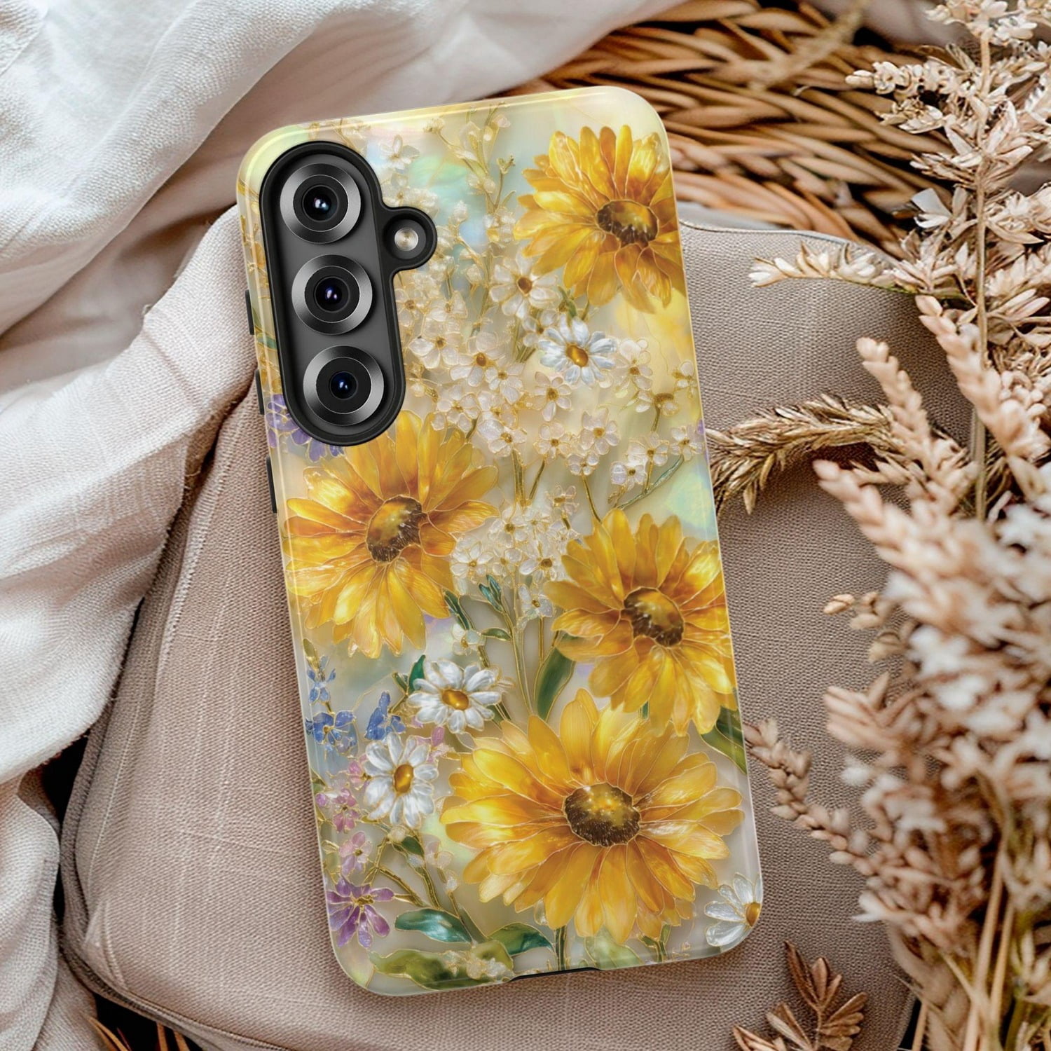 Golden Yellow Sunflower and White Daisy Tough iPhone Case, Dual-Layer ...