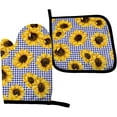 thumbnail image 1 of Golden Yellow Sunflowers Oven Mitts & Pot Holders 2pcs Blue Plaid Decorative Kitchen Heat Resistant Non-Slip Potholders Set for Women Cooking Baking Gifts, 1 of 6