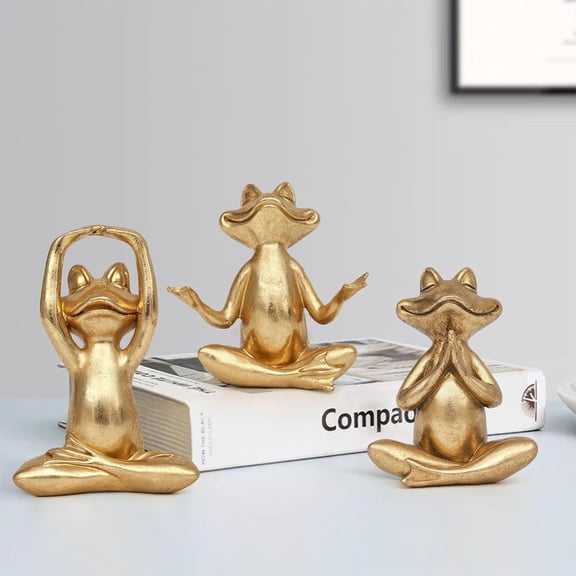 Golden Yoga Frog Statues, Set of 3 Resin Figurines, Zen Meditation Decor for Living Room, Desk, or Garden, Modern Home Accent, Thoughtful Gift, Safe Box Packaging Hot Savings & Everyday Bargains