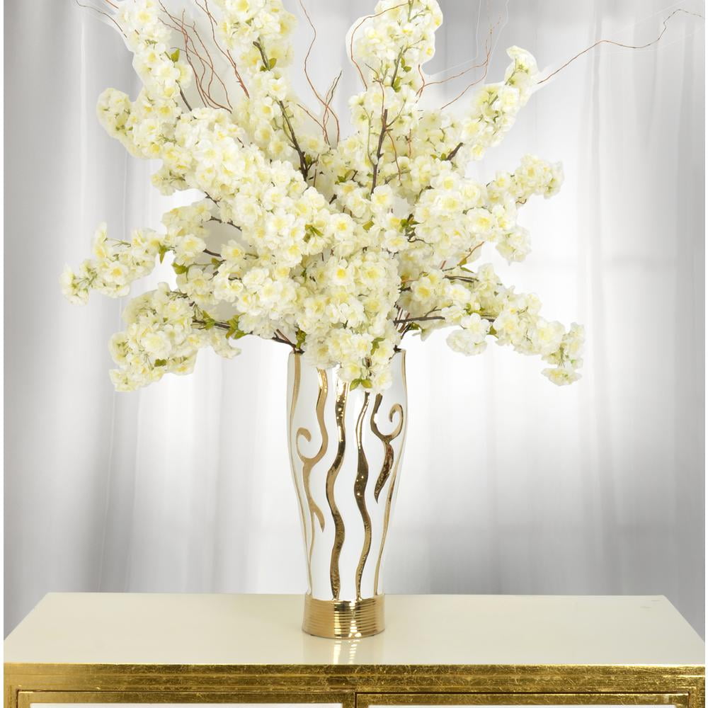 Golden Zebra 20-Inch White and Gold Porcelain Table Vase