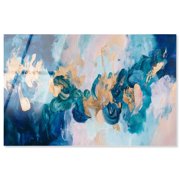 Golden and Aqua Land High-Gloss Frameless Acrylic Glass Wall Art Blue Abstract Art by Art Remedy, Ready to Hang, 15 x 10