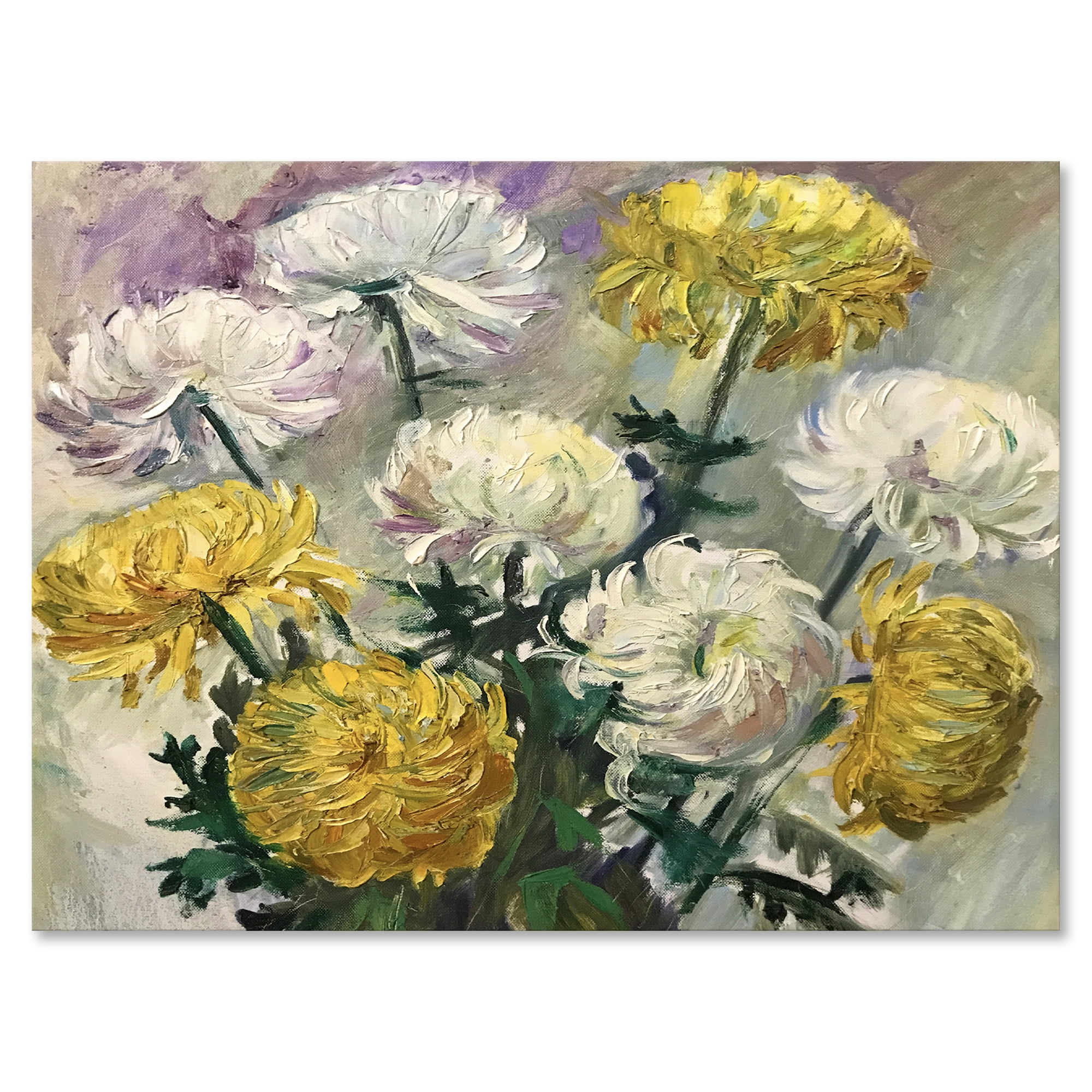 Golden and White Daisies 40 in x 30 in Painting Canvas Art Print, by Designart