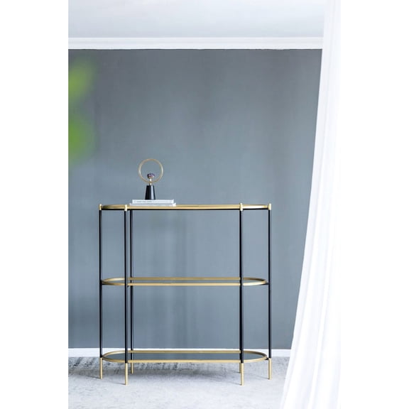 Golden black metal - Open shelving with mirror - In guest room - Add a stylish element