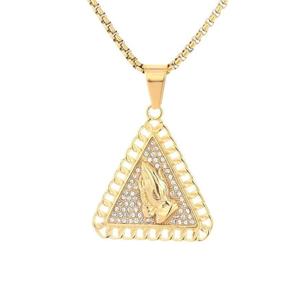 Golden color Cross Pendant Necklace 14K Yellow Gold with rhinestone Round Prayer Necklaces Jewelry collier homme