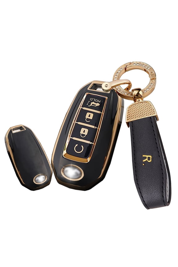 4 Button Key Fob Cover for Infiniti QX60 QX50 Q50 Q60 Keyless Full Protection Key Case Shell with Bling Keychain