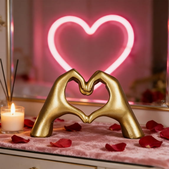 Golden heart-shaped resin ornament with both hands, desktop resin office decoration, heart resin crafts, Valentine's Day ornament