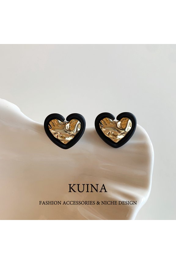 Golden heart vintage earrings new explosive models senior sense of exquisite earrings female unique square round face earrings