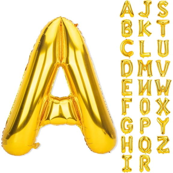 Golden letter balloons 40 inches, letter balloons, letter name balloons, huge letters, with straws, foil gold balloons, for birthday party decorations, weddings, Thanksgiving, Christmas balloons