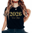thumbnail image 1 of Golden letters 2026 New Chapter Theme Graphic softness Tee T Shirt Tops Short Sleeve Round Neck Black S-5XL, 1 of 5