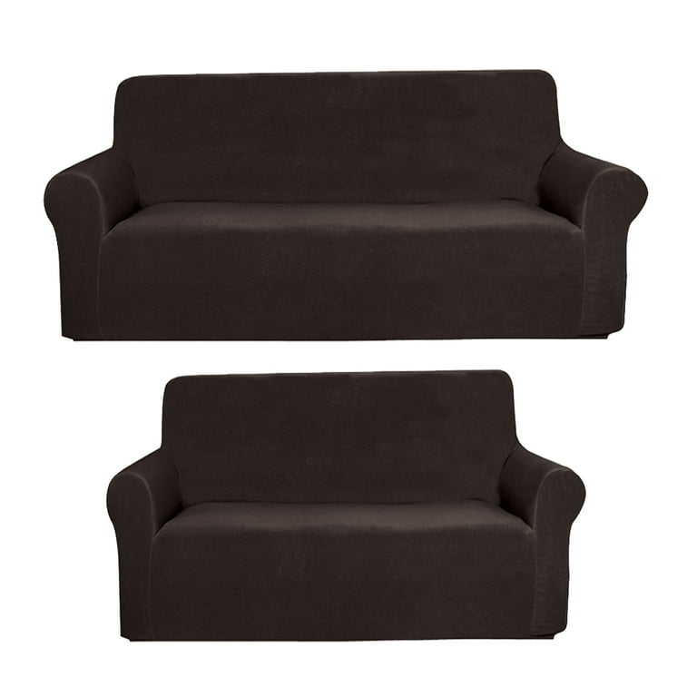 Golden linens 2 pcs suede velvet fabric slipcover set for sofa loveseat stretch 4 way to fit slipcovers set furniture protector cover set wrinkle free Jolan coffee chocolate Walmart
