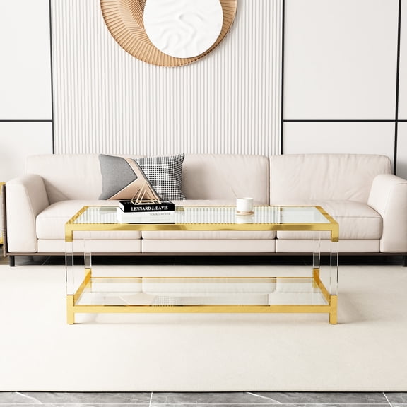 Golden metal frame with corrosion - resistant alloy | Fits any room size | Fashionable, durable, and easy - clean coffee table