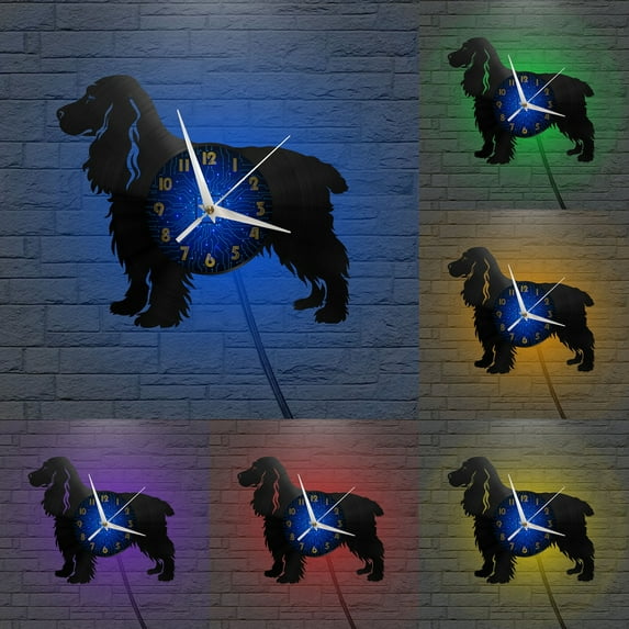 Golden retriever Dog Vinyl Record Wall Clock for Kitchen Wall Decor Wall Art Gift for Lover Gift Idea for a Best Friend(B,with LED)