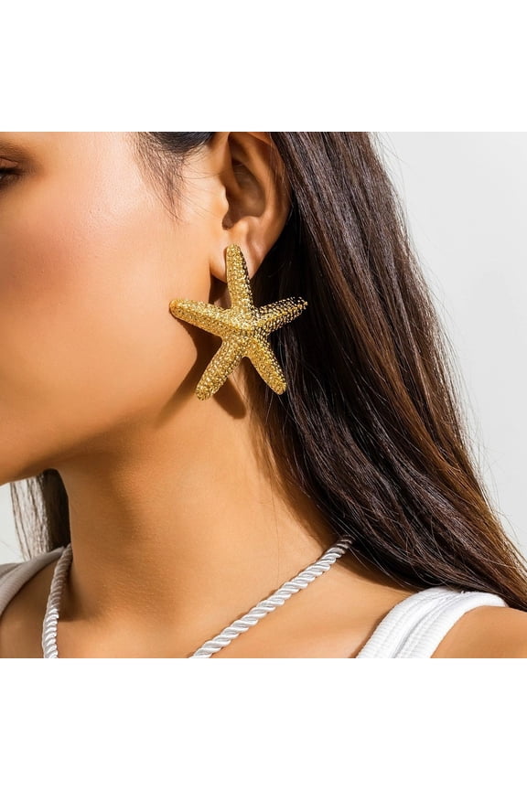 Golden starfish necklace with white rope chain, beach vacation jewelry accessory