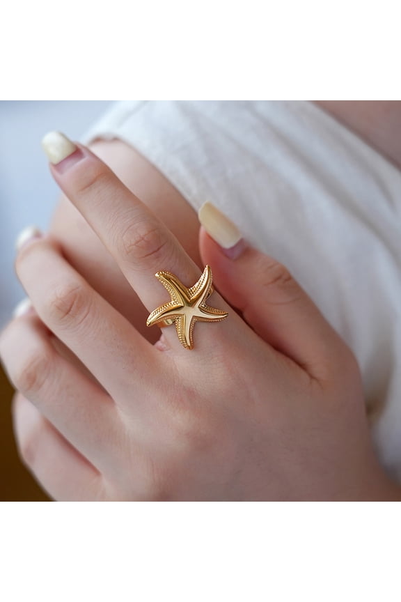 Golden striped starfish Ring, Party Jewelry,Gifts For Wives And Friends