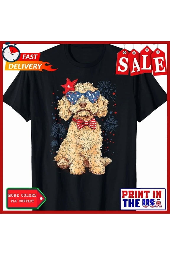 Goldendoodle 4Th Of July Patriotic Golden Doodle Dog Women T-Shirt
