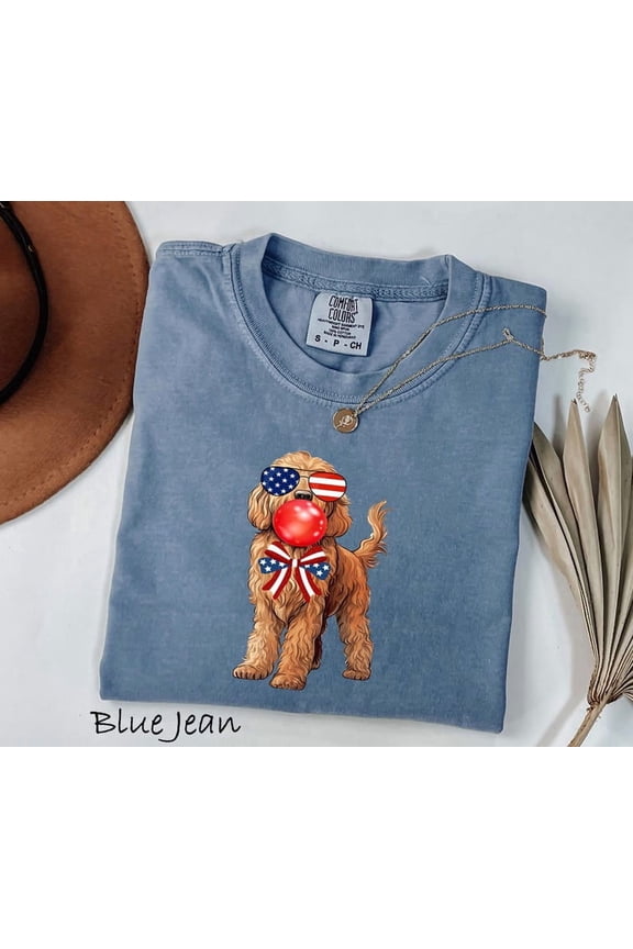 Goldendoodle 4th of July T-Shirt, Patriotic Dog Shirt for Women, Cute USA Graphic Tee Stars Firework, Dog Lover July 4th Tee