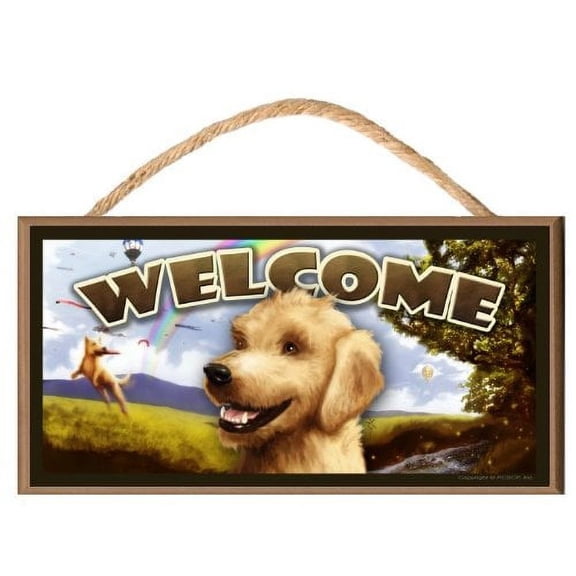 Goldendoodle "A Day in the Park" Wooden Welcome Sign / Plaque featuring the Art of Scott Rogers