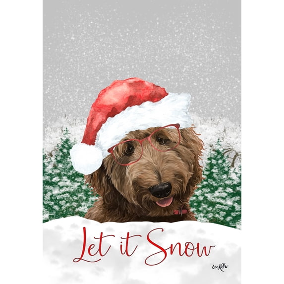 Goldendoodle Apricot - Hippie Hound Studios Let it Snow Christmas Garden Flag