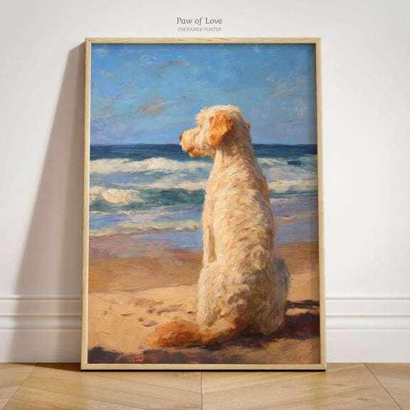 Goldendoodle Beach Summer Labradoodle Coastal Wall Art Doodle Dog Memorial, Unframed Canvas