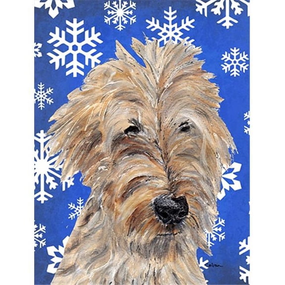 Goldendoodle Blue Snowflake Winter Flag Garden Size