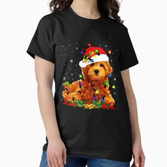 Goldendoodle Christmas Reindeer Lights Funny Dog Xmas G4971 Unisex T-Shirt, Up to Size 5XL