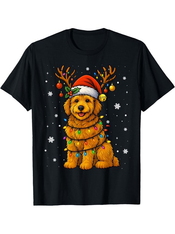 Goldendoodle Christmas Tee Reindeer Christmas Lights Pajamas T-Shirt