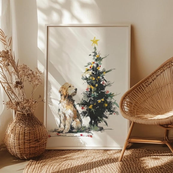 Goldendoodle Christmas Tree Poster, Holiday Dog, Festive Pet, Lover, Seasonal Living Room And Home Decor