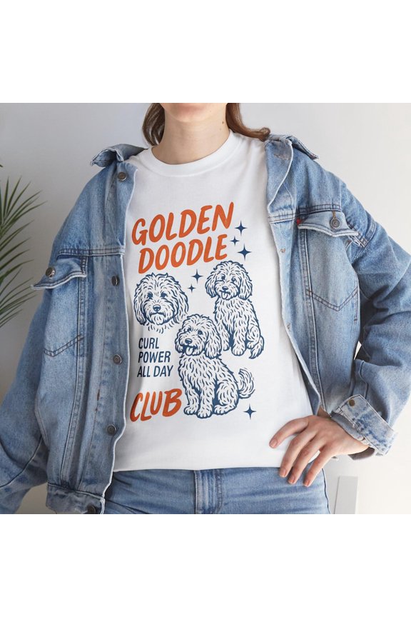 Goldendoodle Curl Power Club Graphic Shirt, Doodle Dog Illustration Tee for Pet Lovers, Casual Breed Style Top, Unisex Cotton T-Shirt, Size S-5XL