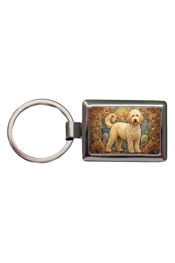 Goldendoodle Dog Art Nouveau Metal Rectangle Keychain