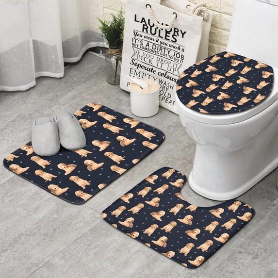 Goldendoodle Dog Bathroom Rugs Sets 3 Piece,Toilet Cover Set,Absorbent Non Slip Bathroom Mats Sets with U-Shaped Contour Rug Toilet Rug Set
