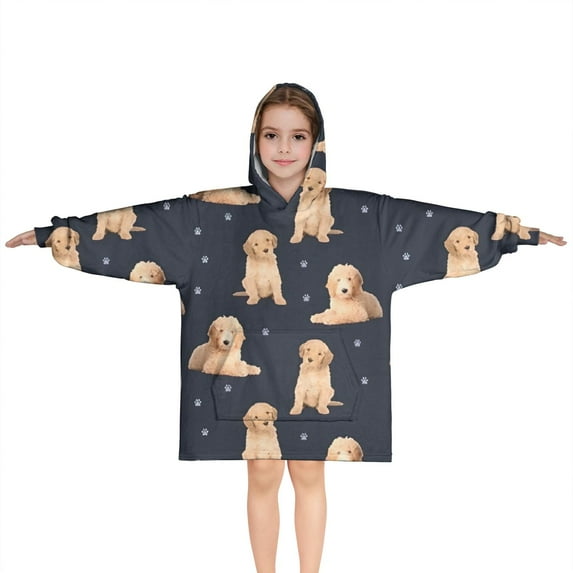 Goldendoodle Dog Blanket Hoodies for Kids 6-13YR Oversize Wearable Blanket Hoodies for Boys Girls Teens