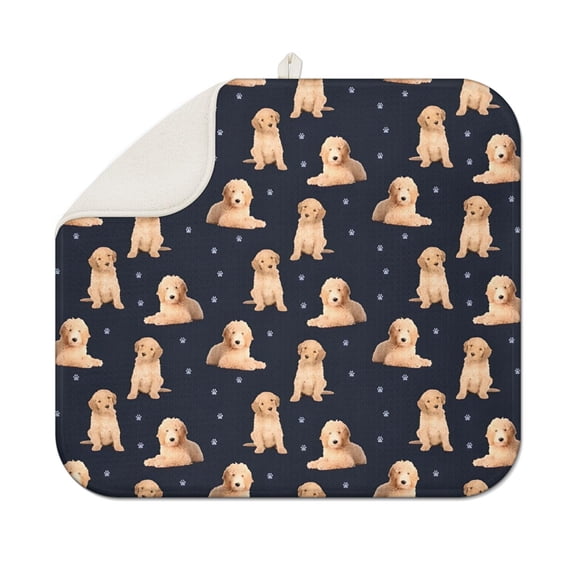 Goldendoodle Dog Dish Drying Mat for Kitchen 1 Pack, Ultra Absorbent Microfiber Dishes Drainer Mats,16"x18"
