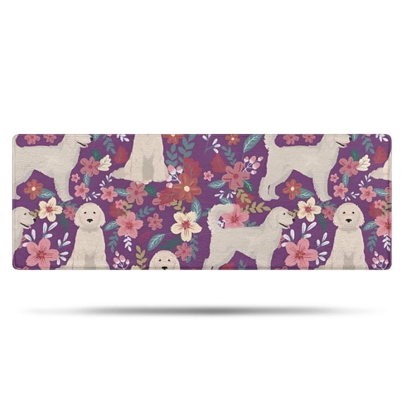 Goldendoodle Dog and Flower Floral Bathroom Rugs Mat,Non Slip Microfiber Bathroom Rug,Rubber Backing,Soft Bathroom Mats for Bathroom Floor,Tub and Shower,47x17in(120x43cm)