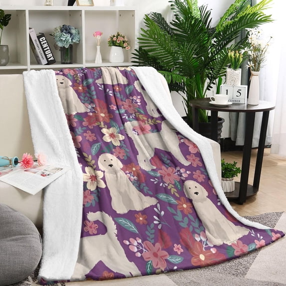 Goldendoodle Dog and Flower Floral Blanket,Comfortable Soft Flannel Throw Blanket,All Season,Warm Lightweight Blankets for Sofa Bed Couch Living Room Chair,60"x80"(150x200cm)