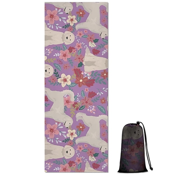 Goldendoodle Dog and Flower Floral Hot Yoga Mat Towel Non Slip for Hot Yoga - Quick-Drying Yoga Mat Cover with 4 Corner Pockets with Travel Bag - Hot Yoga Towel Non Slip 74"x26"