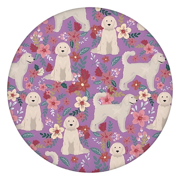Goldendoodle Dog and Flower Floral Round Fitted Tablecloth with Elastic Edge,Dining Table Cover Waterproof,Outdoor Round Tablecloth for Camping,Dining,Indoor and Outdoor