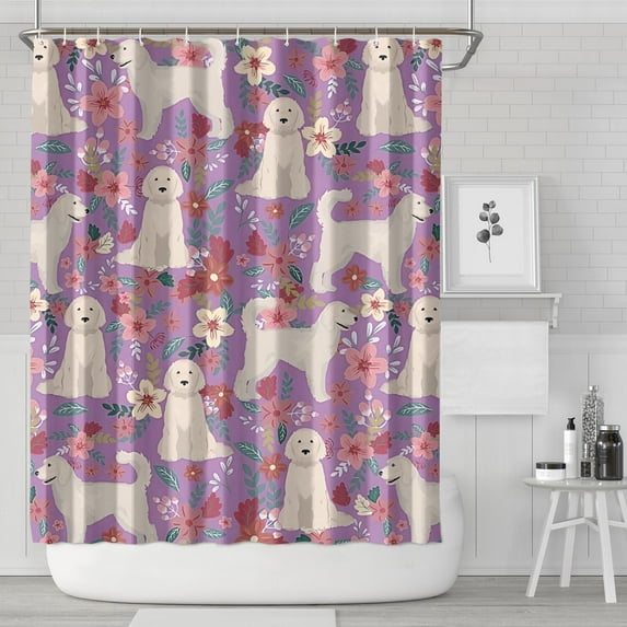 Goldendoodle Dog and Flower Floral Shower Curtain 72"x84" ,Bathroom Decorative Shower Curtains Set with 12 Hooks,Modern Waterproof Washable Shower Curtain