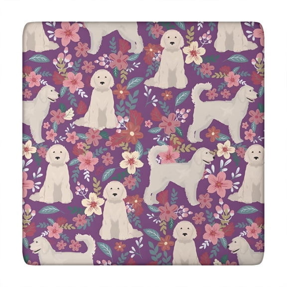 Goldendoodle Dog and Flower Floral Square Fitted Tablecloth with Elastic Edge,Square Table Cover,Washable Elastic Table Cover for Home Kitchen Party Decor 34"x34"