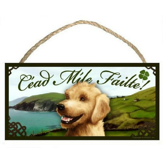 Goldendoodle Dog Irish Welcome Sign / Plaque Cad Mle Filte featuring the art of Scott Rogers