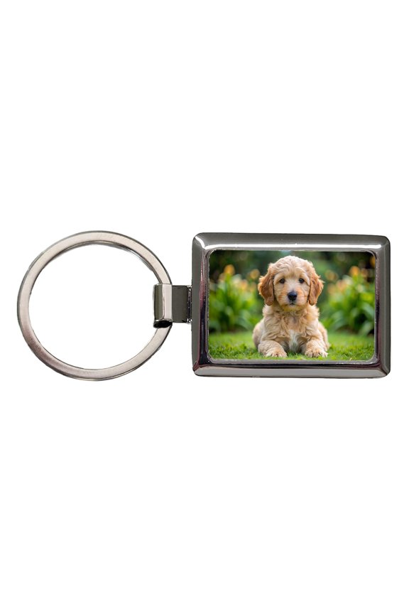 Goldendoodle Dog Puppy Photo Metal Rectangle Keychain