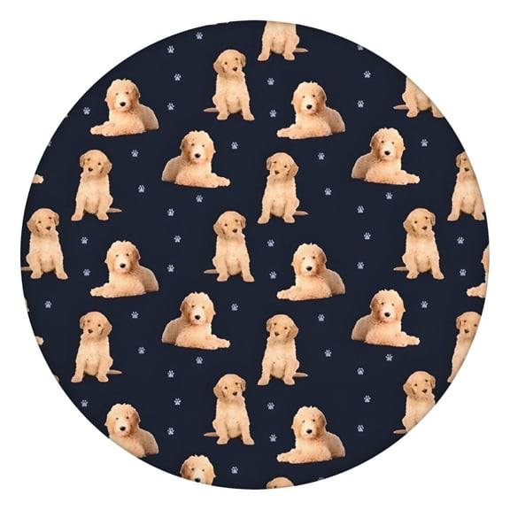 Goldendoodle Dog Round Fitted Tablecloth with Elastic Edge,Dining Table Cover Waterproof,Outdoor Round Tablecloth for Camping,Dining,Indoor and Outdoor