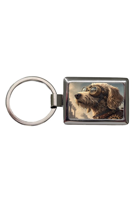 Goldendoodle Dog Steampunk Metal Rectangle Keychain