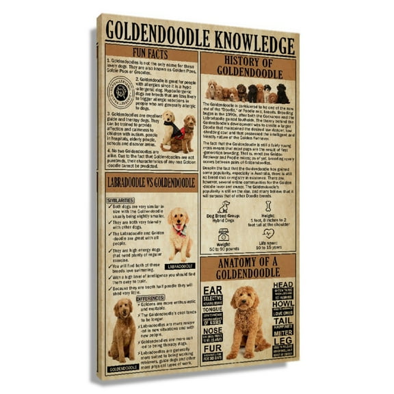 Goldendoodle Dog Wall Art Knowledge Vintage Posters Painting Prints On Canvas For Room Decor Aesthetic Unframed 12x18 in