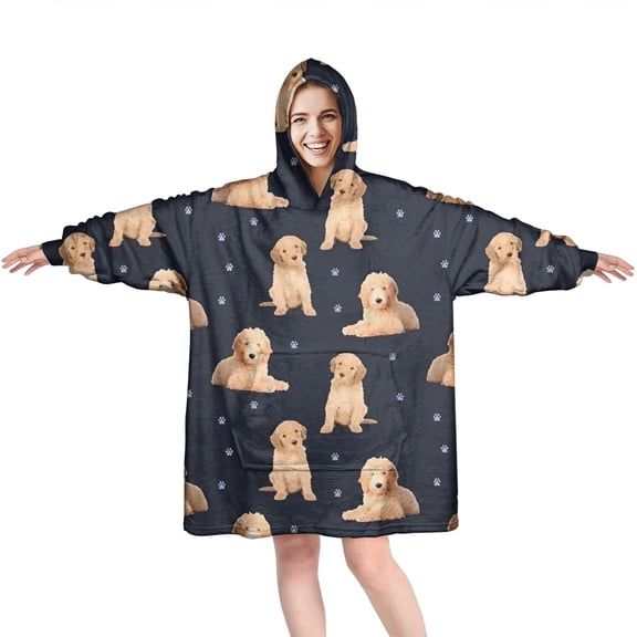Goldendoodle Dog Wearable Oversized Blanket,Wearable Blanket Hoodie for Adults,Cozy Hooded Blankets with Super Pockets,Super Warm Fuzzy Pullover for Women & Men