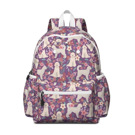 Goldendoodle Dog and Flower Floral Backpack for School,Cute School Bag,Schoolbag with Adjustable Shoulder Straps & Padded Back,13.4"x11"x4.7"